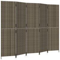 vidaXL Paravent 5-tlg. Grau Poly Rattan