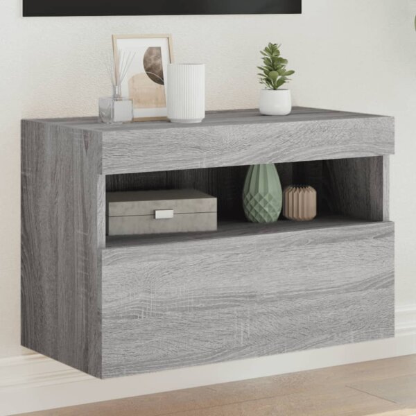 vidaXL TV-Wandschrank mit LED-Leuchten Grau Sonoma 60x30x40 cm