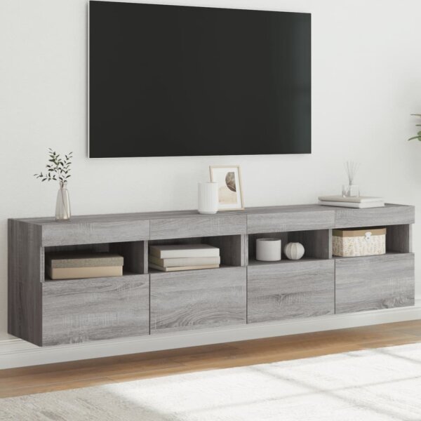 vidaXL TV-Wandschr&auml;nke mit LED-Leuchten 2 Stk. Grau Sonoma 80x30x40 cm