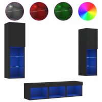 vidaXL 5-tlg. Wohnwand mit LED-Beleuchtung Schwarz Holzwerkstoff