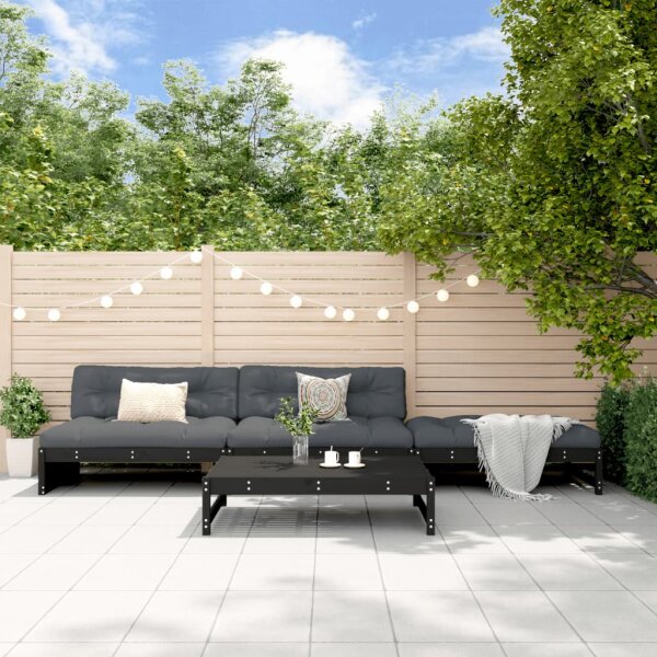 vidaXL 4-tlg. Garten-Lounge-Set Schwarz Massivholz Kiefer