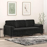 vidaXL 3-Sitzer-Sofa mit Zierkissen Schwarz 180 cm Samt