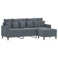 vidaXL 3-Sitzer-Sofa mit Hocker Dunkelgrau 180 cm Samt