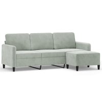 vidaXL 3-Sitzer-Sofa mit Hocker Hellgrau 180 cm Samt