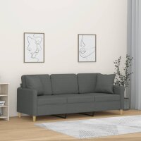 vidaXL 3-Sitzer-Sofa mit Zierkissen Dunkelgrau 180 cm Stoff