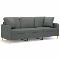 vidaXL 3-Sitzer-Sofa mit Zierkissen Dunkelgrau 180 cm Stoff