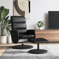 vidaXL Relaxsessel mit Fußhocker Schwarz Kunstleder