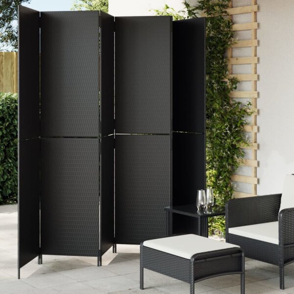 vidaXL Paravent 6-tlg. Schwarz Poly Rattan