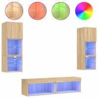 vidaXL 6-tlg. Wohnwand mit LED-Beleuchtung Sonoma-Eiche Holzwerkstoff