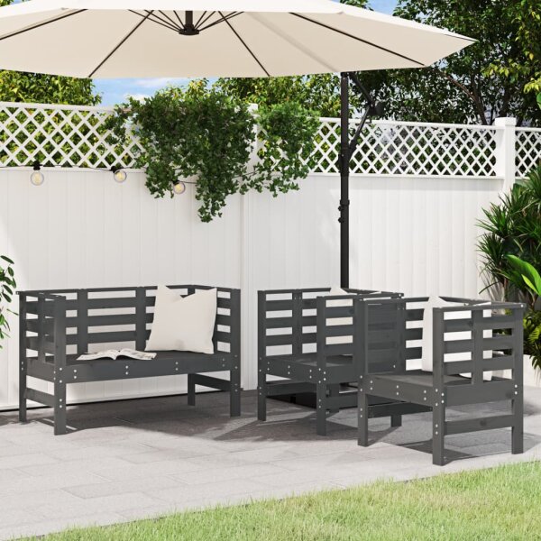 vidaXL 3-tlg. Garten-Lounge-Set Grau Massivholz Kiefer