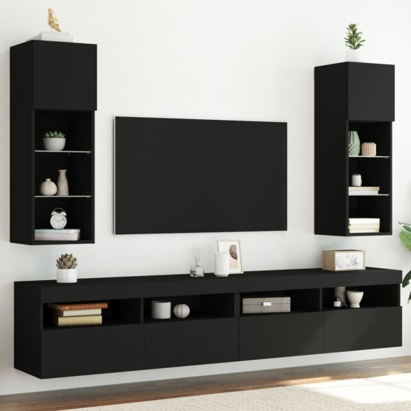 vidaXL TV-Schr&auml;nke mit LED-Leuchten 2 Stk. Schwarz 30,5x30x90 cm