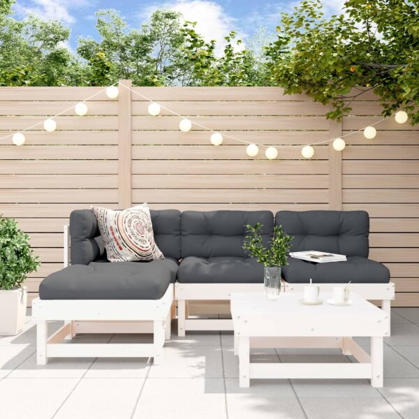 vidaXL 5-tlg. Garten-Lounge-Set Wei&szlig; Massivholz Kiefer