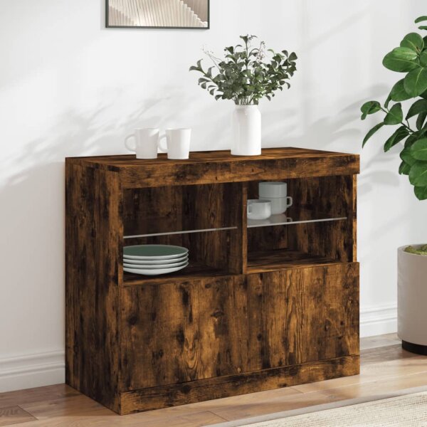 vidaXL Sideboard mit LED-Leuchten Räuchereiche 81x37x67 cm