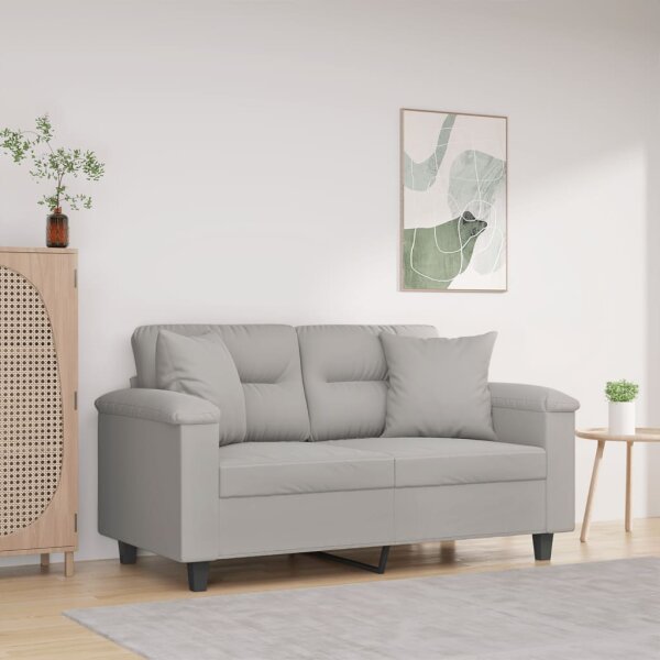 vidaXL 2-Sitzer-Sofa mit Kissen Hellgrau 120 cm Mikrofasergewebe