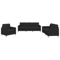 vidaXL 3-tlg. Sofagarnitur mit Kissen Schwarz Stoff