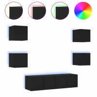 vidaXL 6-tlg. Wohnwand mit LED-Beleuchtung Schwarz Holzwerkstoff