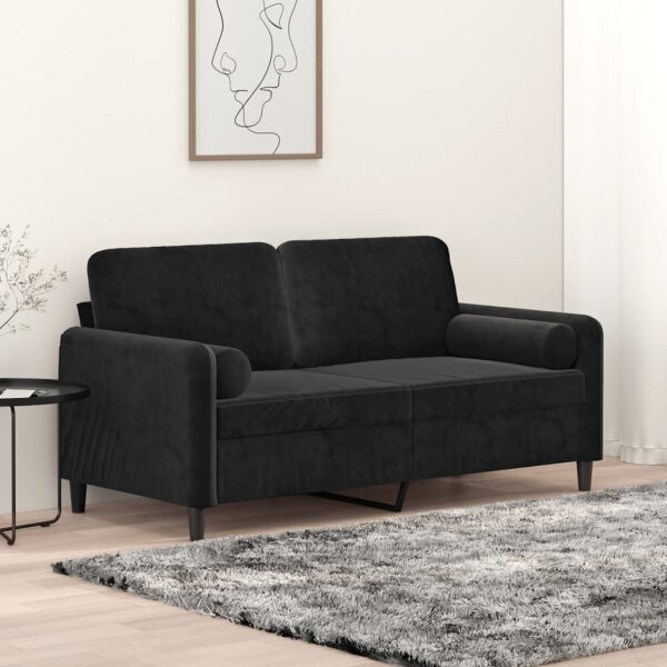 vidaXL 2-Sitzer-Sofa mit Zierkissen Schwarz 140 cm Samt