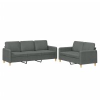 vidaXL 2-tlg. Sofagarnitur mit Kissen Dunkelgrau Stoff