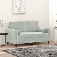 vidaXL 2-Sitzer-Sofa mit Zierkissen Hellgrau 120 cm Samt