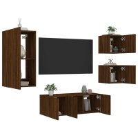 vidaXL 5-tlg. Wohnwand mit LED-Beleuchtung Braun...