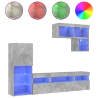 vidaXL 6-tlg. Wohnwand mit LED-Beleuchtung Betongrau Holzwerkstoff