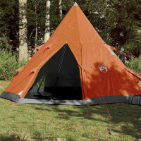 vidaXL Campingzelt 4 Personen Grau & Orange 367x367x259 cm 185T Taft