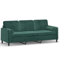 vidaXL 3-Sitzer-Sofa mit Zierkissen Dunkelgr&uuml;n 180 cm Samt