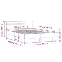 vidaXL Bettgestell mit Kopfteil Betongrau 120x200 cm Holzwerkstoff