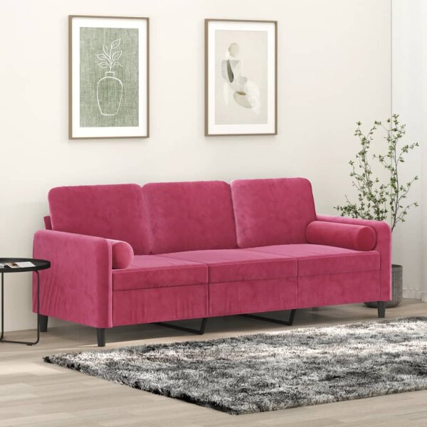 vidaXL 3-Sitzer-Sofa mit Zierkissen Weinrot 180 cm Samt