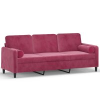 vidaXL 3-Sitzer-Sofa mit Zierkissen Weinrot 180 cm Samt