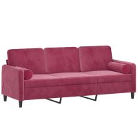 vidaXL 3-Sitzer-Sofa mit Zierkissen Weinrot 180 cm Samt