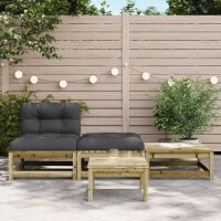 vidaXL Gartensofa ohne Armlehnen mit Kissen und Hockern