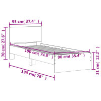 vidaXL Bettgestell mit Kopfteil Schwarz 90x190 cm Holzwerkstoff