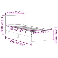 vidaXL Bettgestell mit Kopfteil Wei&szlig; 90x200 cm Holzwerkstoff