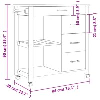 vidaXL K&uuml;chenwagen MONZA 84x40x90 cm Massivholz Kiefer