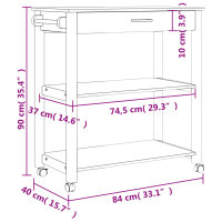 vidaXL K&uuml;chenwagen MONZA 84x40x90 cm Massivholz Kiefer