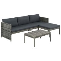 vidaXL 3-tlg. Garten-Lounge-Set mit Kissen Poly Rattan Grau