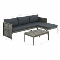 vidaXL 3-tlg. Garten-Lounge-Set mit Kissen Poly Rattan Grau