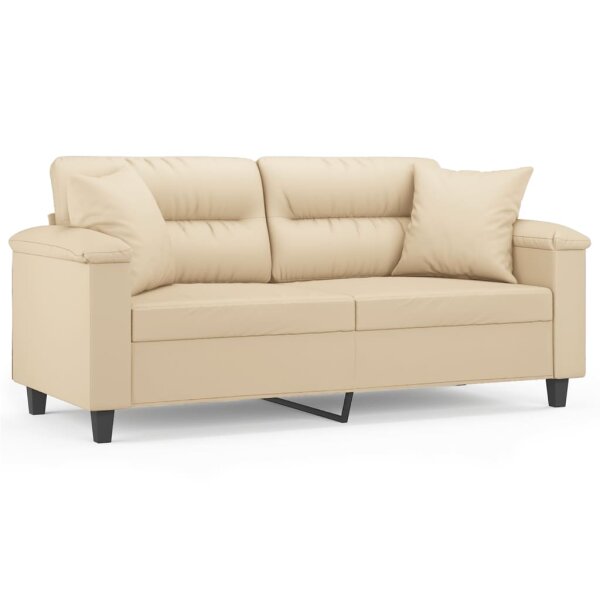 vidaXL 2-Sitzer-Sofa mit Kissen Creme 140 cm Mikrofasergewebe