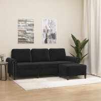 vidaXL 3-Sitzer-Sofa mit Hocker Schwarz 180 cm Samt