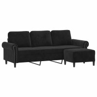 vidaXL 3-Sitzer-Sofa mit Hocker Schwarz 180 cm Samt