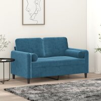 vidaXL 2-Sitzer-Sofa mit Zierkissen Blau 120 cm Samt