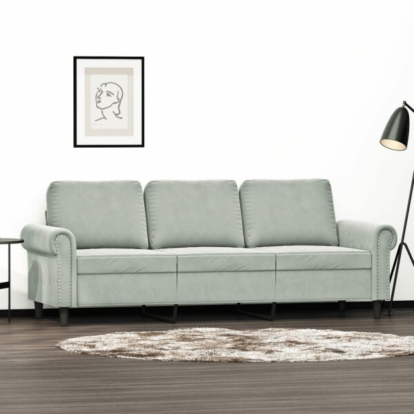 vidaXL 3-Sitzer-Sofa Hellgrau 180 cm Samt