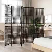 vidaXL Paravent 6-tlg. Schwarz Poly Rattan