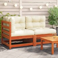 vidaXL Gartensofa mit Kissen 2-Sitzer Wachsbraun Massivholz Kiefer