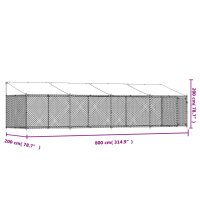 vidaXL Hundezwinger mit Dach und T&uuml;r Grau 8x2x2 m Verzinkter Stahl