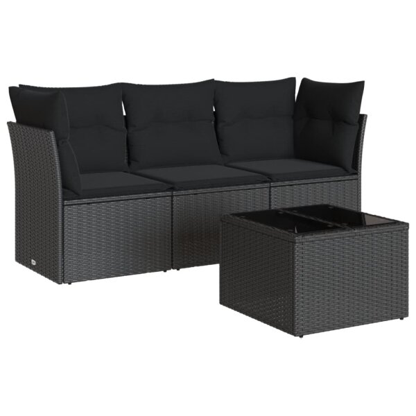 vidaXL 4-tlg. Garten-Sofagarnitur mit Kissen Schwarz Poly Rattan