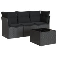 vidaXL 4-tlg. Garten-Sofagarnitur mit Kissen Schwarz Poly...