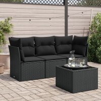 vidaXL 4-tlg. Garten-Sofagarnitur mit Kissen Schwarz Poly...