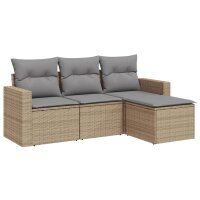 vidaXL 4-tlg. Garten-Sofagarnitur mit Kissen Beige Poly...